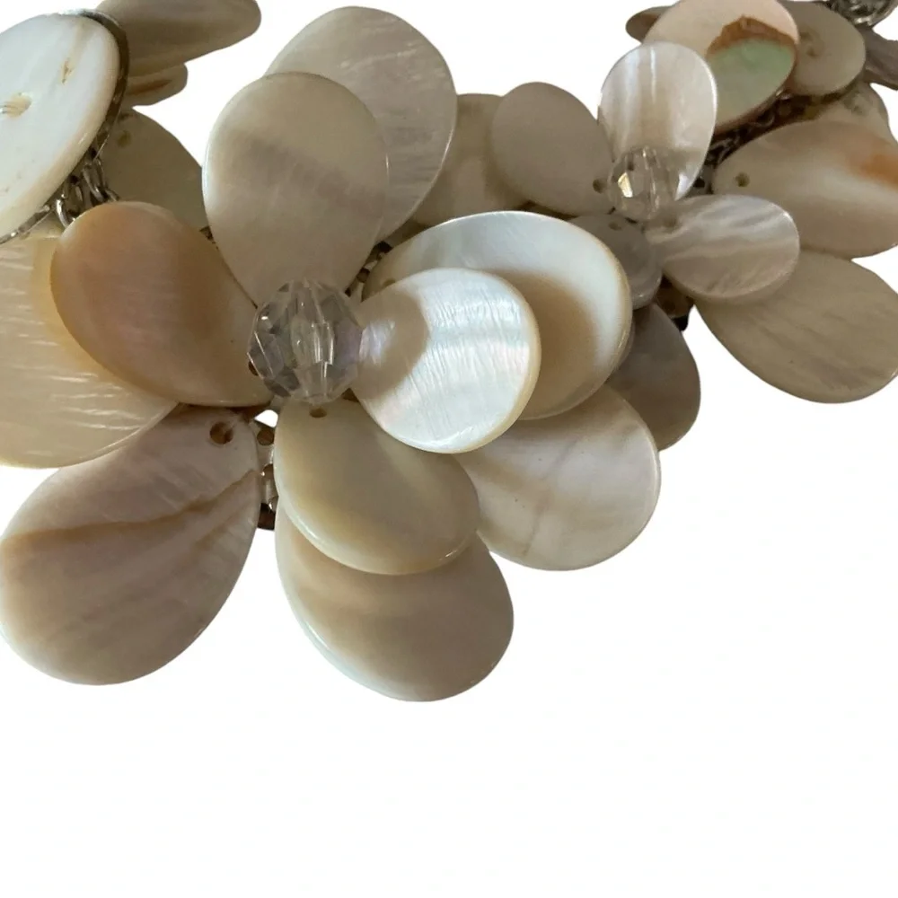 Floral necklace capiz shell flower with silver chain adjustable 18”